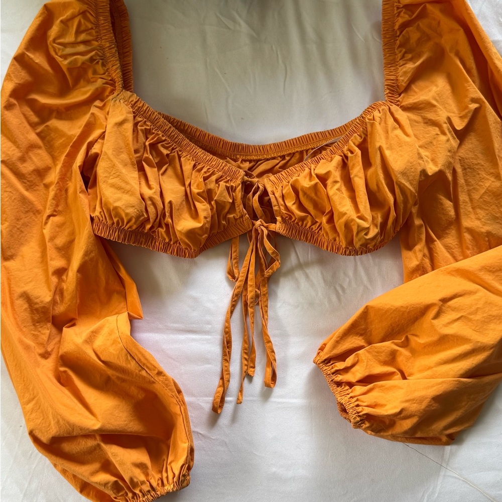 Orange Puff Sleeve Crop Top